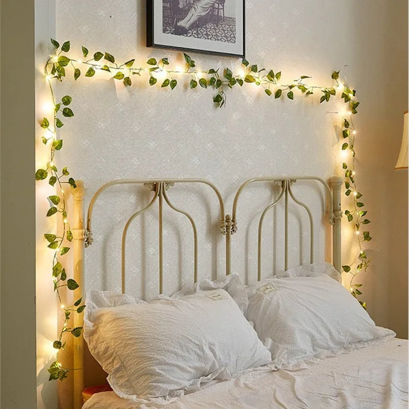 Green Leaf String Lights 5/10M Artificial Ivy Vine Fairy Light Wedding Party Decoration Christmas Home Decor Wall Plant