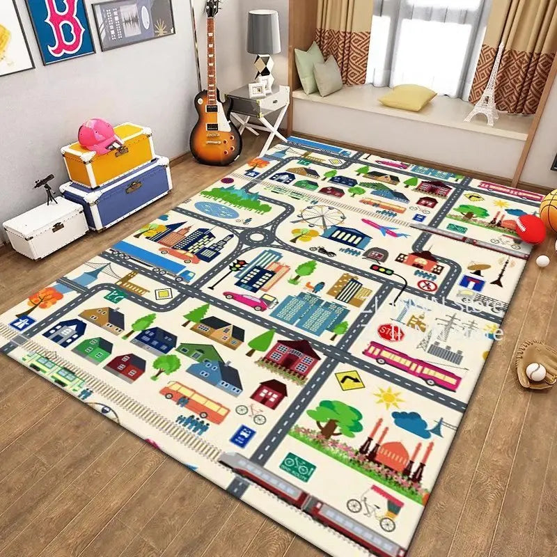 Thickened Flannel Carpet Living Room Children's Bedroom Decoration Floor Rug Cartoon Road Play Mat Soft Tatami Carpets Non-slip