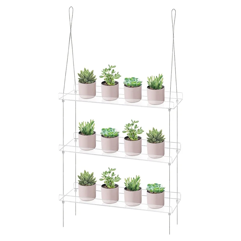 ABKY-3-Tier Window Plant Shelves 16 Inch, Acrylic Adjustable Hanging Floating Shelf, Window Sill Extender For Indoor Plants