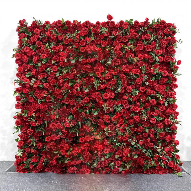 Luxur white Rose Roll Up Cloth 5D Flower Wall Arrangement Wedding Backdrop Decor Hanging Curtain Green Plants Wall Party Props