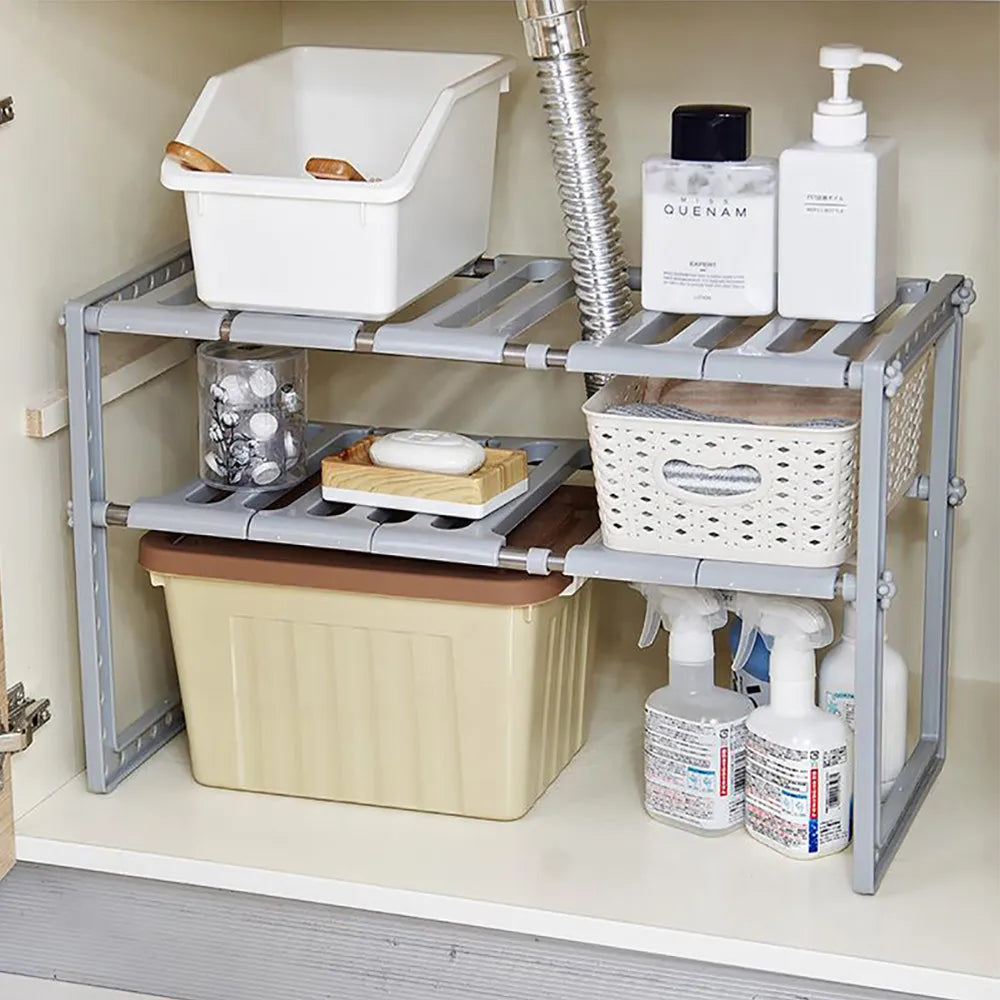 Under Sink Organizer 2-Tier Expandable Cabinet Shelf With 10 Removable Panels For  Bathroom Storage,Expand Holder  Shelf Organis