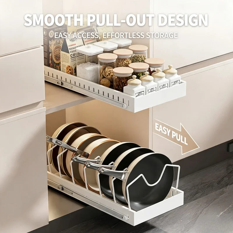8 Adjustable Dividers Pull Out Pot Pan Rack With Lid Storage Box Under Sink Cabinet Kitchen Organizer
