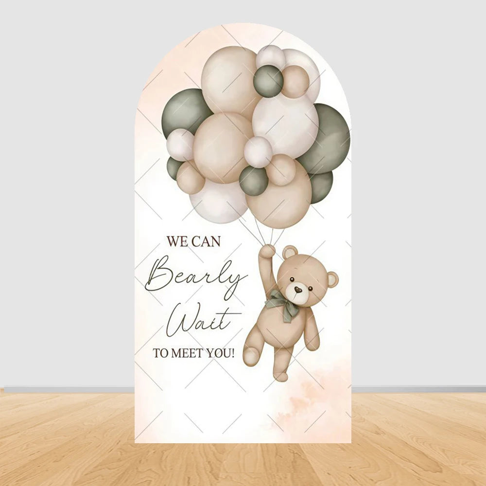 Pregnant Women Theme Arched Elastic Background Cover Welcome Baby Bear Flowers Baby Shower Photography Background Wall Decor