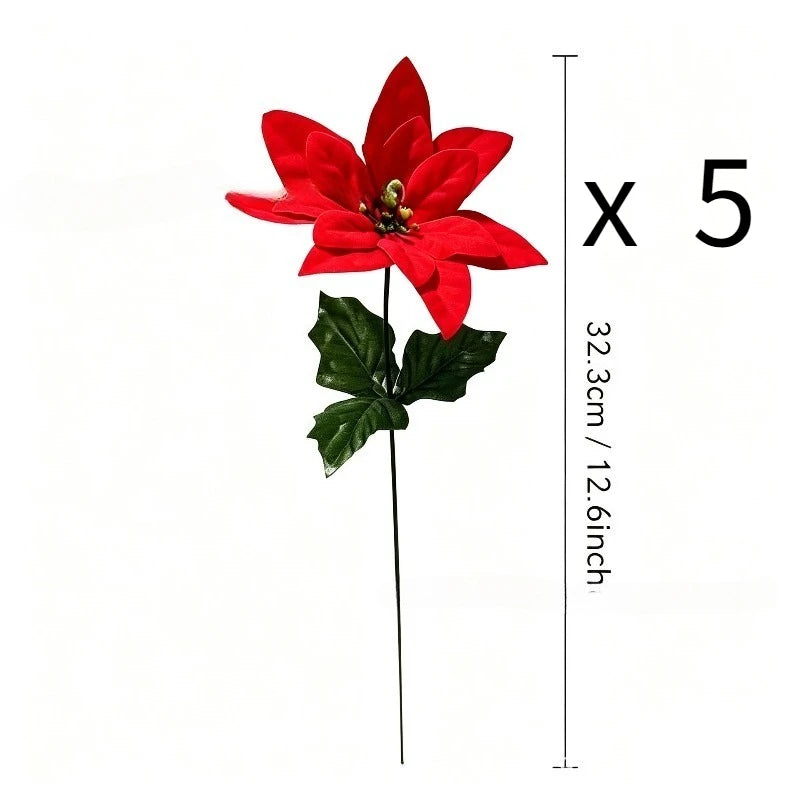 Christmas Red and White Poinsettia Bouquet Artificial Flower Holiday for Fireplaces Stair Railings Dining Tables Xmas Tree Decor
