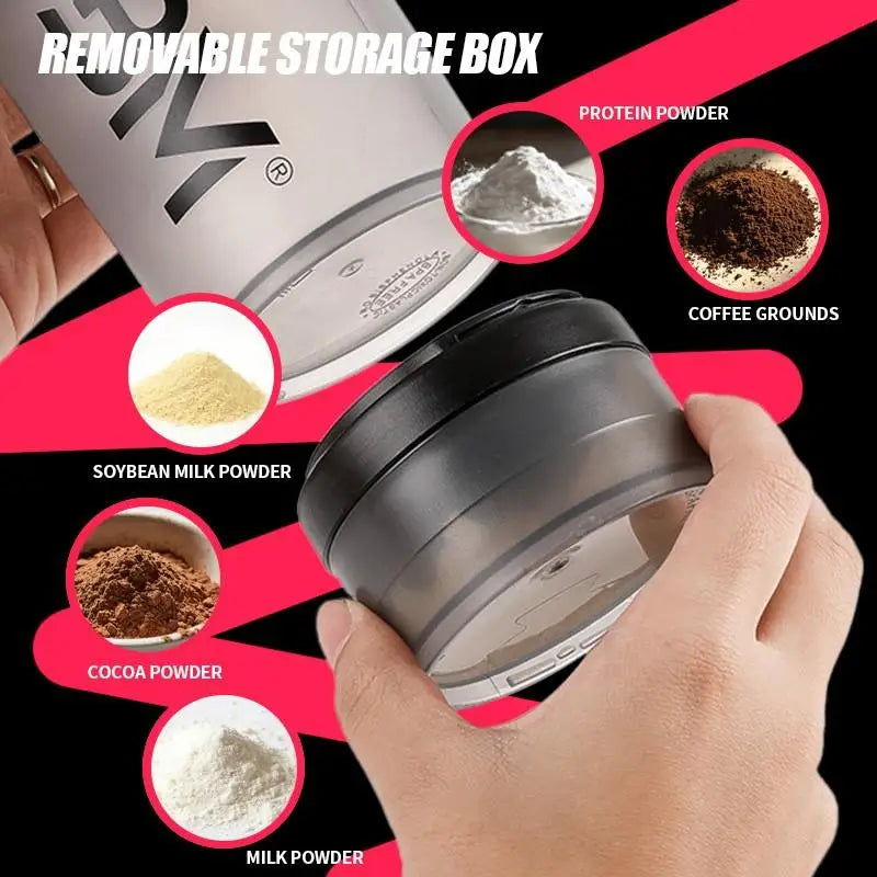 Sports Protein Shaker Cup With Powder Storage Box, Stainless Mix Ball For Coffee Milk Cocoa Powder, Fitness Accessory