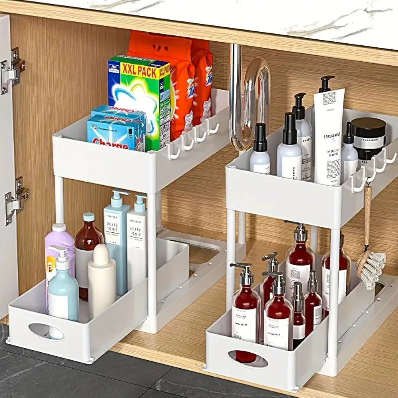 2-Tier Sliding Under Sink Organizer Space Saving Bathroom Cabinet Storage Drawer