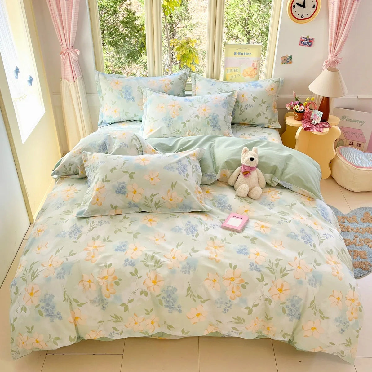 High Quality 100% Cotton Floral Duvet Cover Set Soft Breathable Queen King Bedding Set with Quilt Cover Fitted Sheet Pillowcases