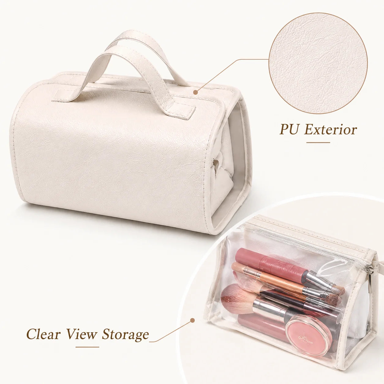 Travel Makeup Bag for Women on Business Trips, 4 Detachable Clear Pouches, Foldable Hanging Cosmetic Toiletry Organizer