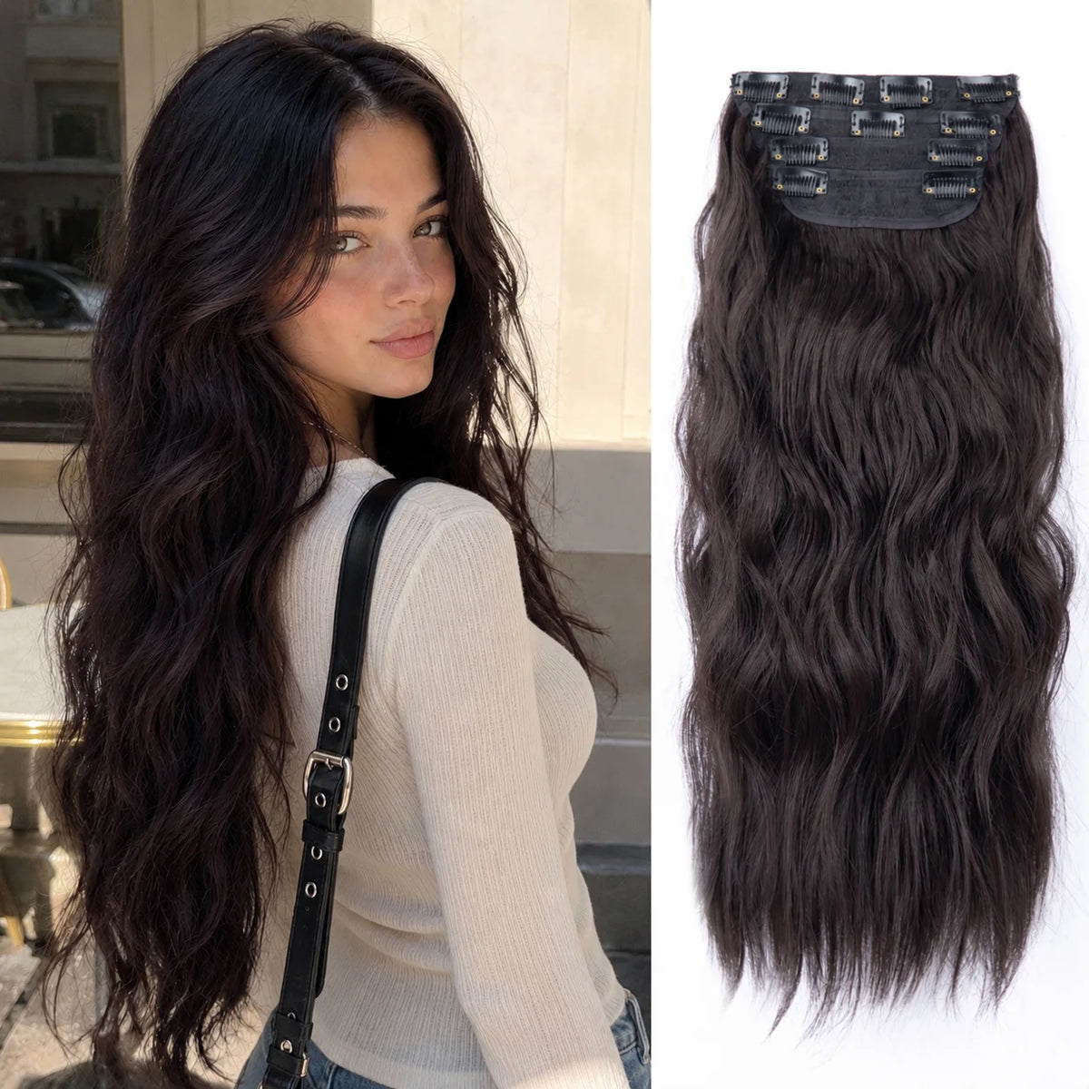 4Pcs/Set 20Inch Synthetic Hair Clip In Long Wavy Thick Hairpieces For Women Full Head Synthetic Hair Extensions Ombre Hairpieces