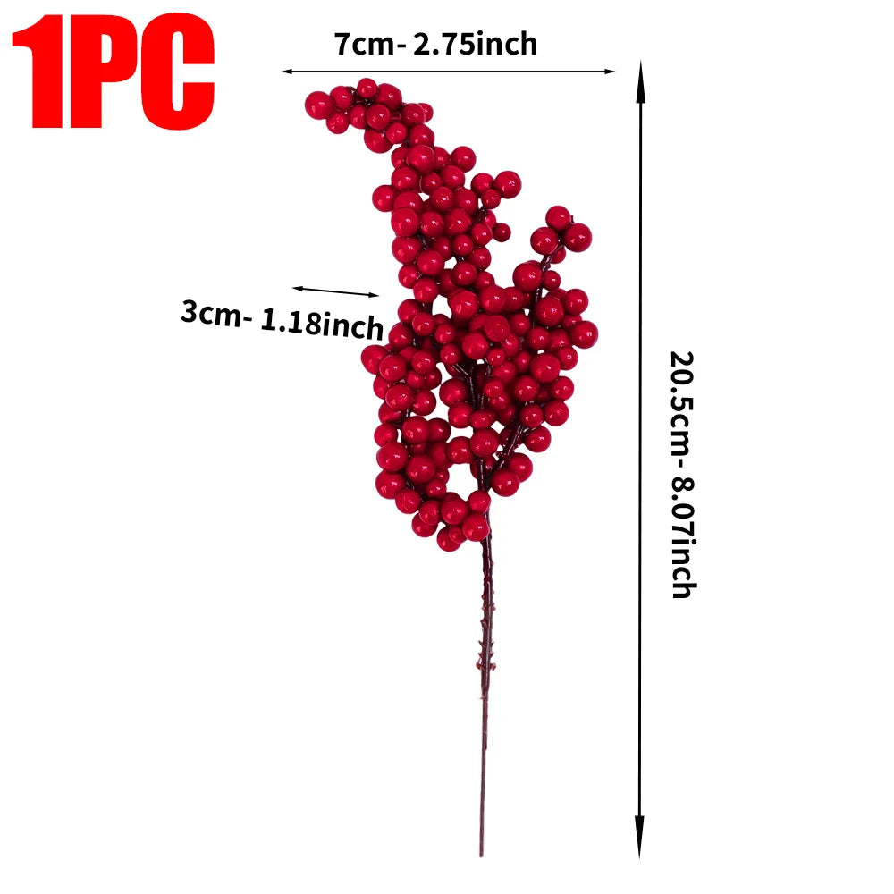 Christmas Artificial Berries Stem Frosted Red Holly Berry Picks Xmas Tree Garland Wreath Floral Arrangement Winter Holiday Decor