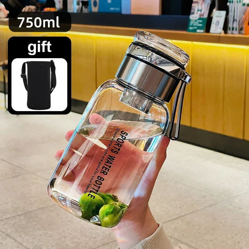 0.75-2L Large Capacity Glass Water Bottle Transparent Milk Juice Cup Outdoor Portable Leakproof Drinkware Tea Water Glass Bottle