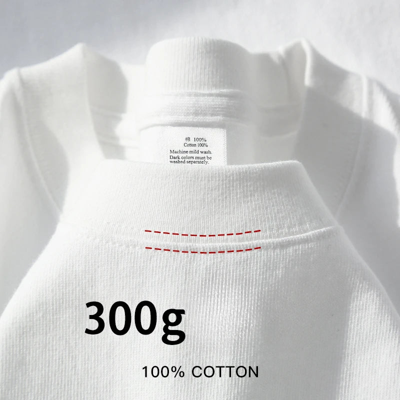 Beige 300g Heavyweight Cotton T-shirt, Loose Summer Round Neck Basic Tee for Men & Women