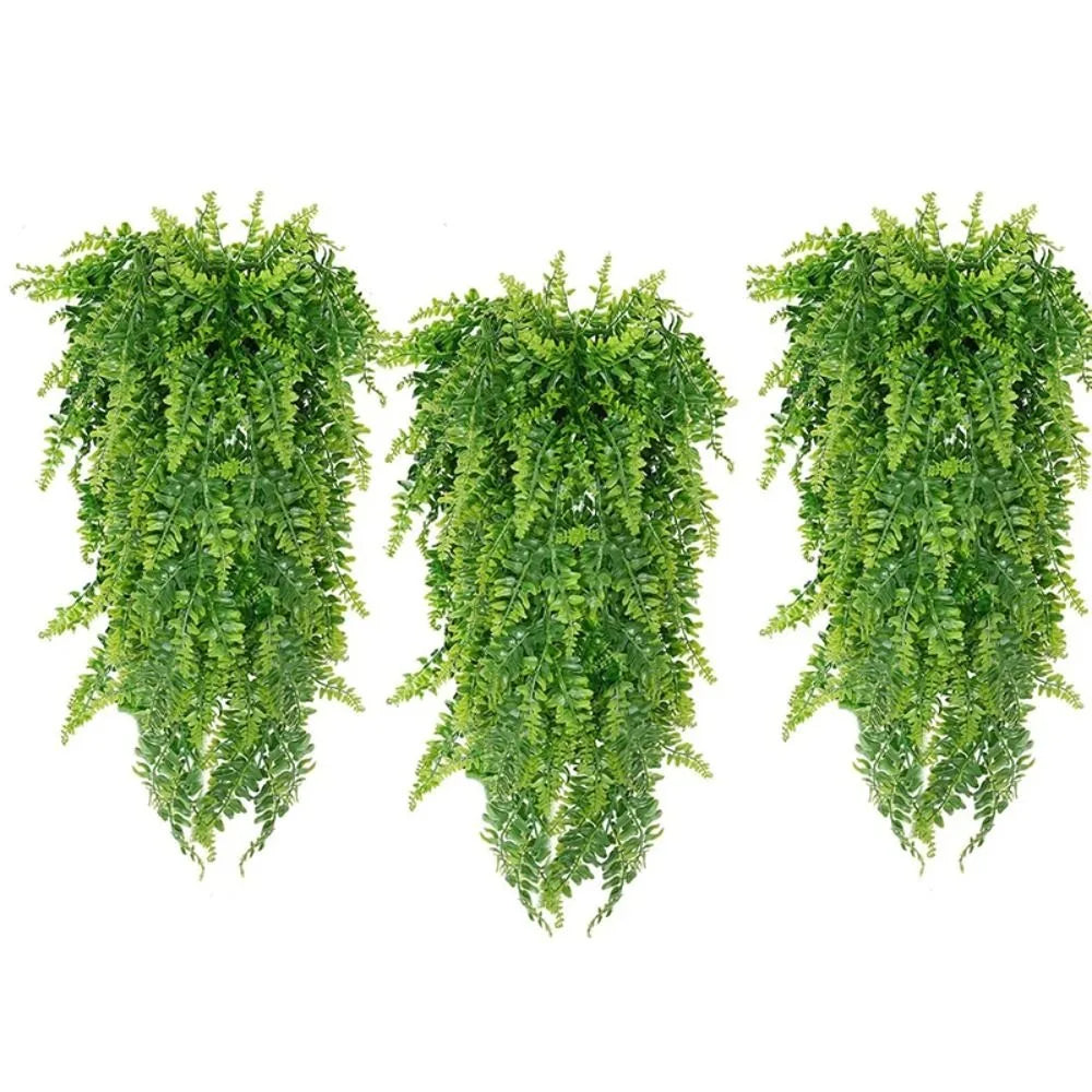 Plastic Persian Fern Leaves Realistic Hanging 76CM Fake Vine Grass Anti-UV Green Artificial Plants Wedding Party Wall