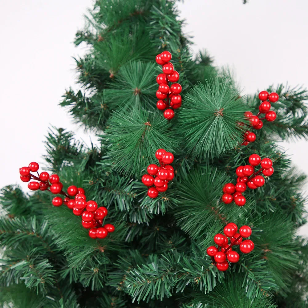 5/100x Artificial Red Berries Branch Fake Flower Holly Berry Simulation Plants Christmas DIY Wreath Xmas Tree Party Decoration