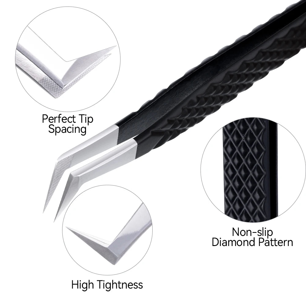DAMMAN Fiber Tip Lash Extensions Tweezers Professional Anti-slip Eyelash Tweezers Stainless Steel Lash Tweezers Makeup Tools