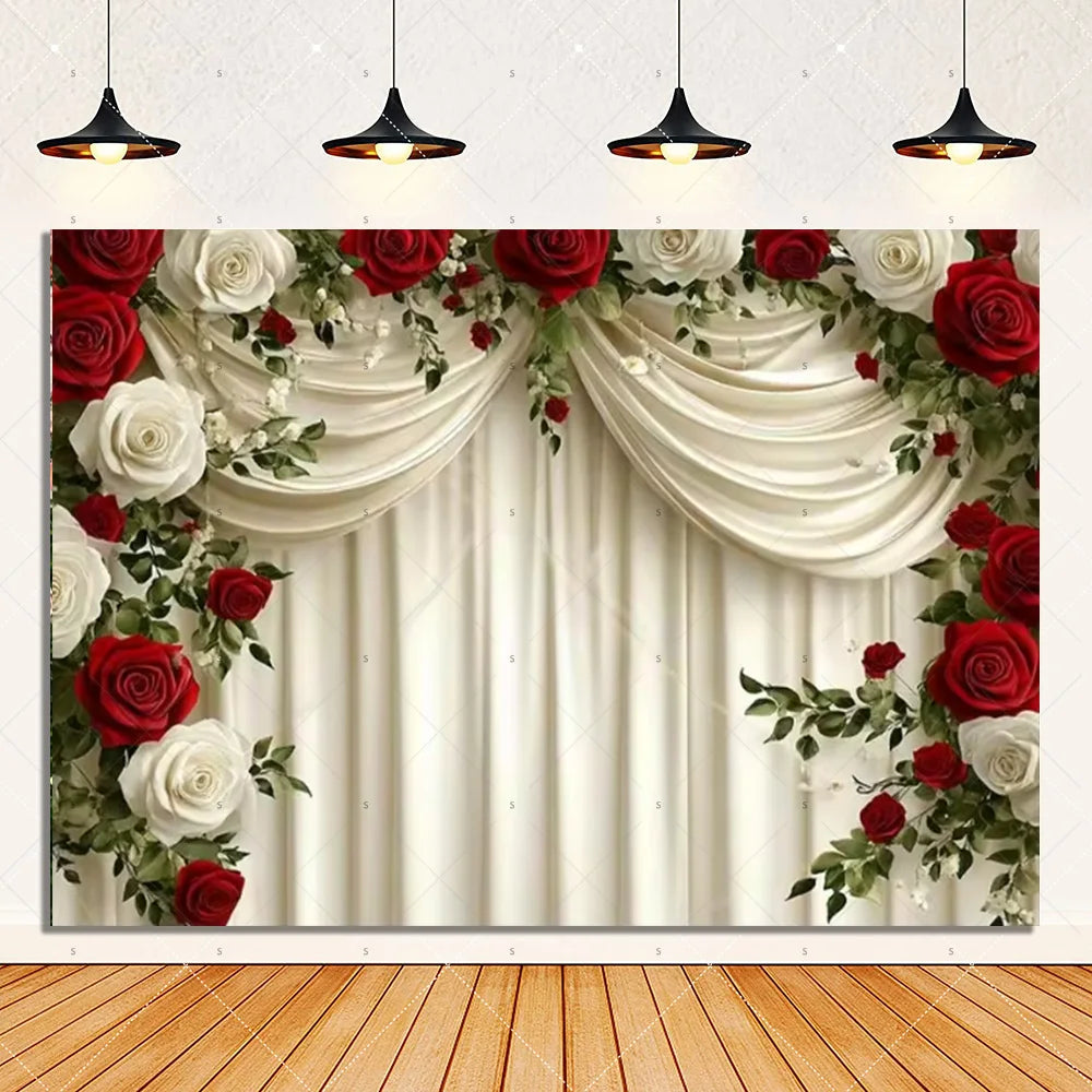Rose Pink Floral Photography Backdrop Supplies Flower Wall Wedding Birthday Party Decorations Bridal Marriage Background Banner