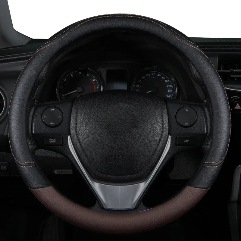 1PC New PU Leather Splicing Leather Anti-slip Wear Four Seasons Universal Steering Wheel Cover Black Pink