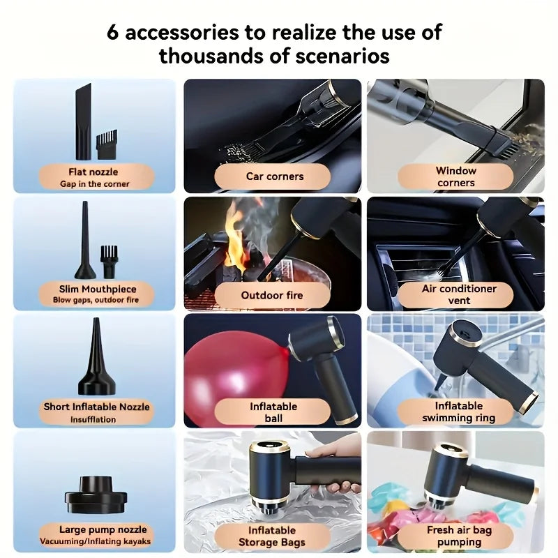 Handheld Car Vacuum Cleaner 18000PA Cordless Portable 2 in 1 Air Duster and Vacuum Multi Nozzles 120W High Power for Car Home Pet Office Mini Vacuum