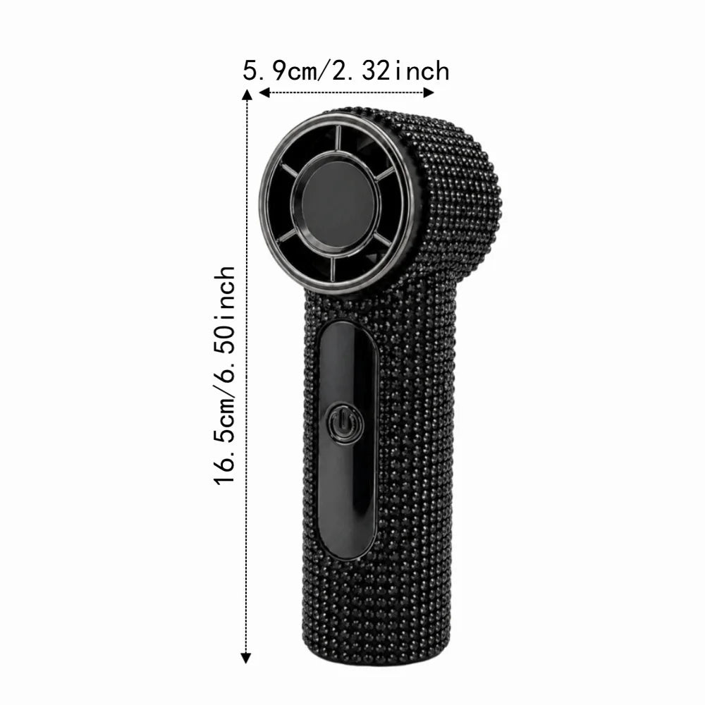 Digital Display Rhinestone Handheld Fan Sparkling 100 Gears Portable Hand Fan Quiet Operation Strong Wind Personal Electric Fan