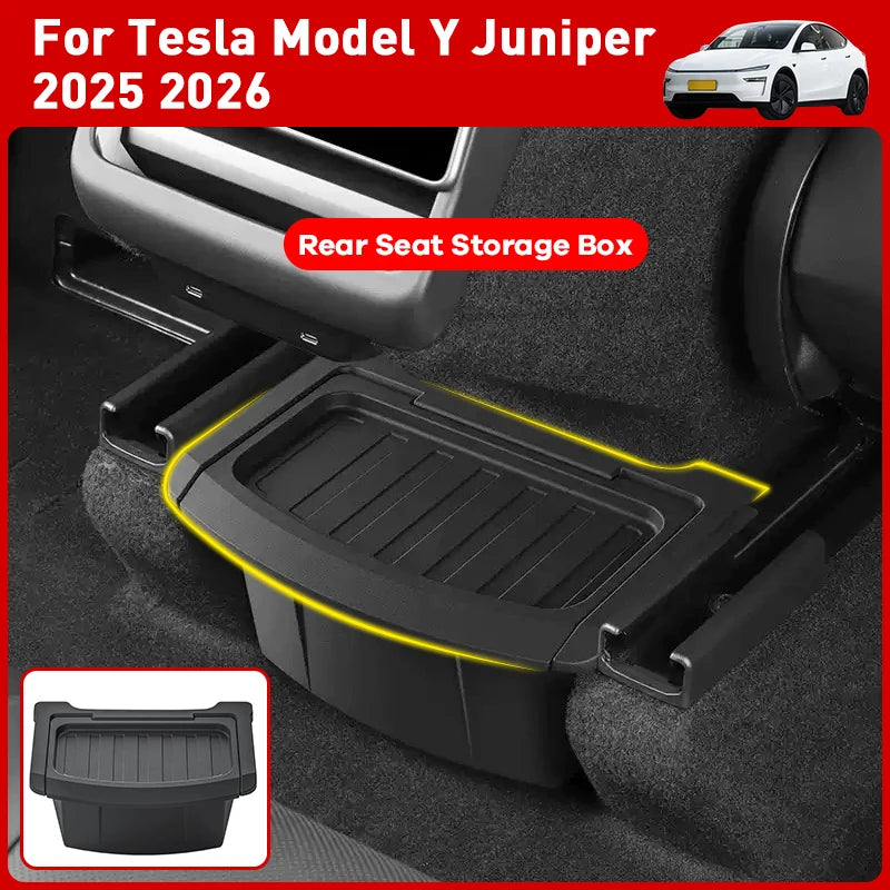 Rear Seat Storage Box for Tesla Model Y Juniper 2020~2026 Organizer Center Console Bins Backseat Trash Can Garbage Accessories
