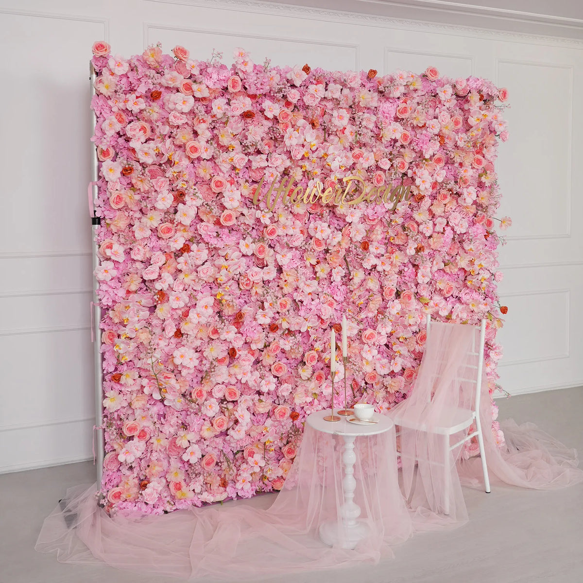 Uflower Pink Peony Rose Cloth Artificial Flower Wall Wedding Backdrop Decor Curtain Hanging Fabric Floral Wall Event Party Props