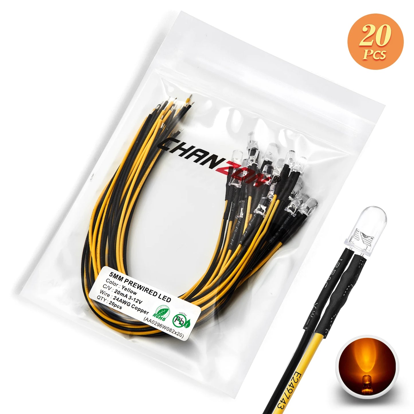 12V 5mm LED Diode Kit Warm White Red Green Blue Yellow Orange UV Purple Pink Prewired 5 9 12 V Light Emitting Indicator RC Lamp