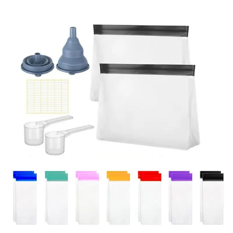 B-Est Reusable Protein Powder Travel Container Set Single Dose Supplement Packets With Funnels, Spoons And Labels