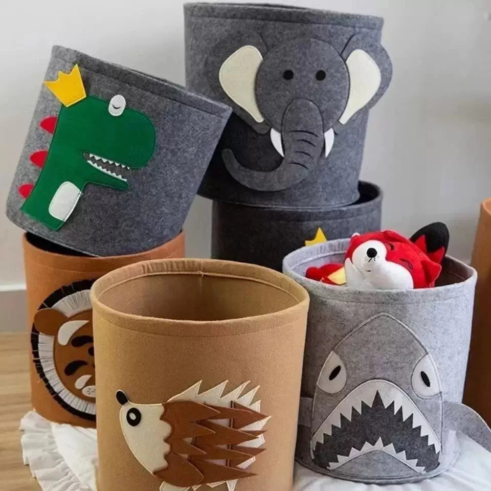 Children Toys Storage Basket Foldable Household Laundry Bag Cute Cotton Linen Bucket Cartoon Print Clothes Organizer Baskets