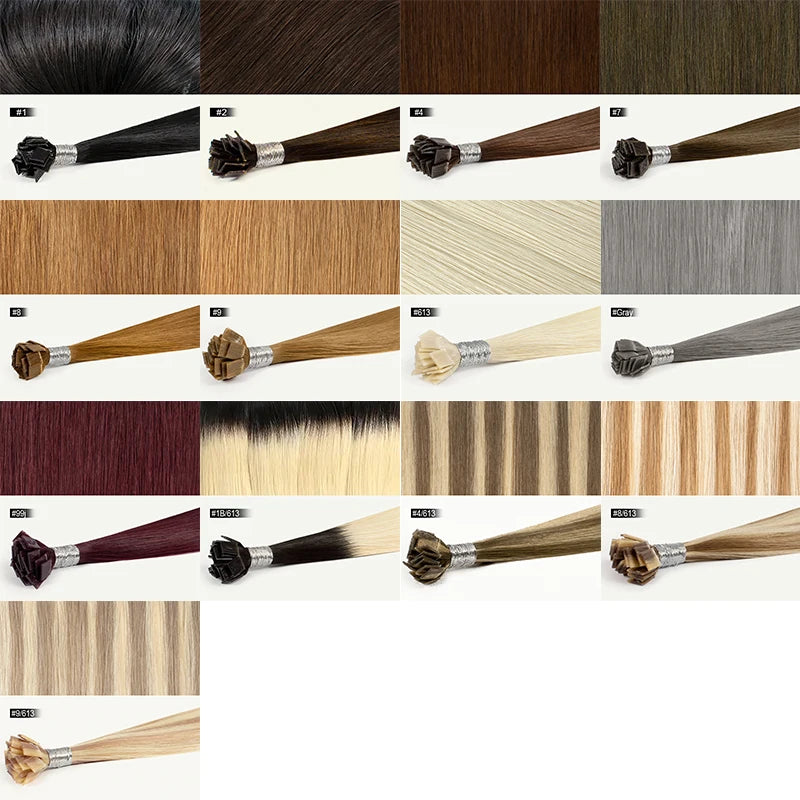 Straight Hair Flat Tip Hair Extensions K Tip Natural 100% Human Hair Fusion Extensions Set Keratin Prebonded Capsule Blonde Colo