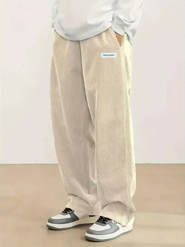 Men's corduroy loose European size hanging multi-functional casual straight leg pants, suitable for daily travel