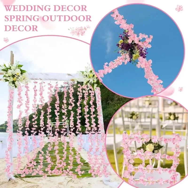 1-10PCS 180m Artificial Cherry Blossom Garland Fake Flower Vine Wall Decoration Wedding Party Backdrop DIY Home Garden Decor