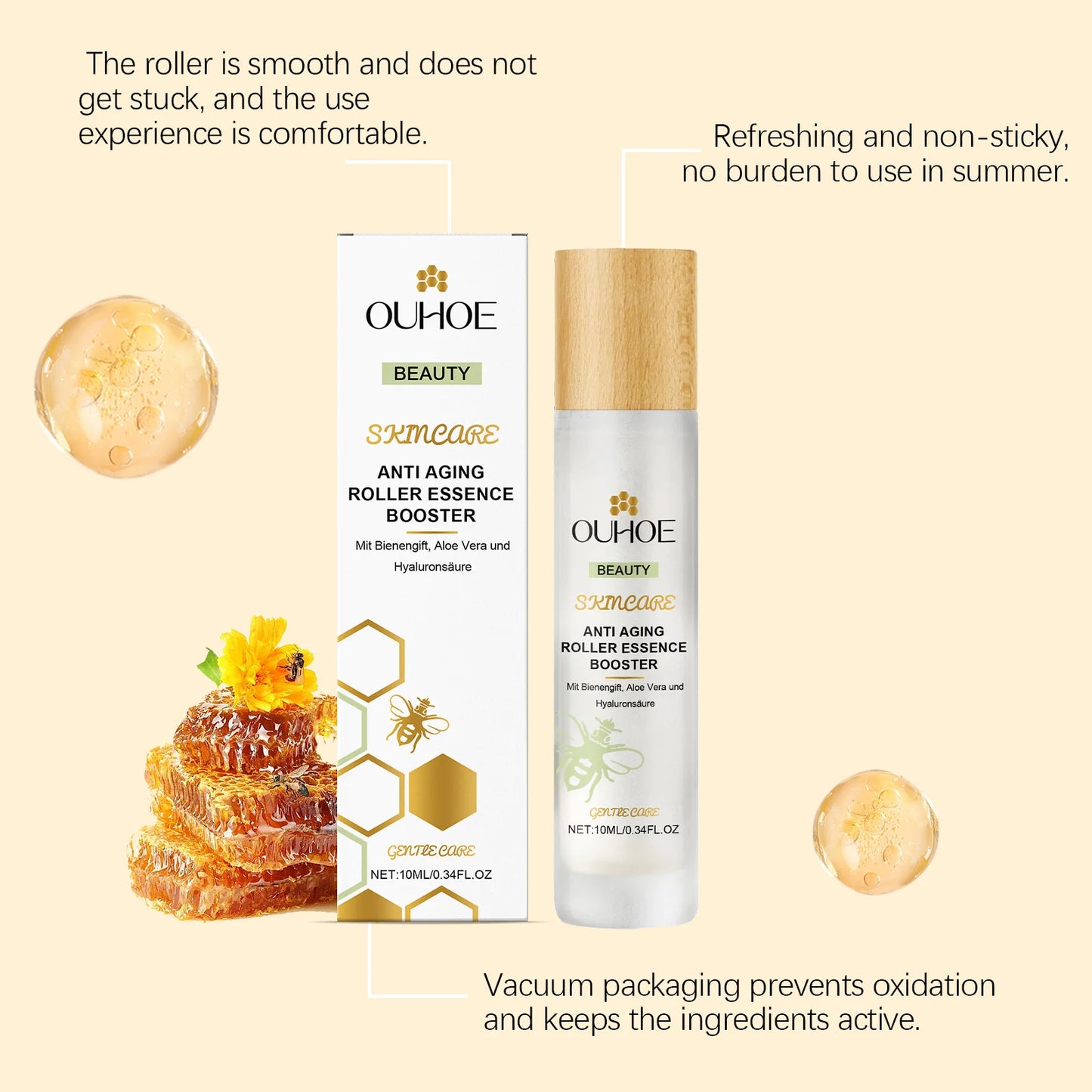 Anti Aging Roller Essence Bee Venom Booster Hyaluronic Acid Skin Firming Fine Lines Improvement  Facial Massage Skincare Serum