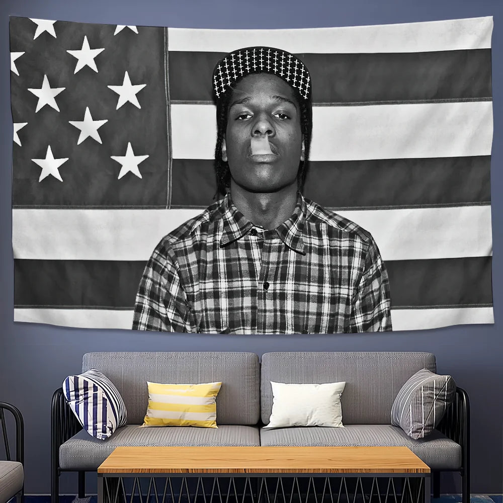 Rapper A-Asap R-Rocky Testing Tapestry Background Hanging Cloth Bedroom Room Decor Aesthetic Tapestry Wall Party