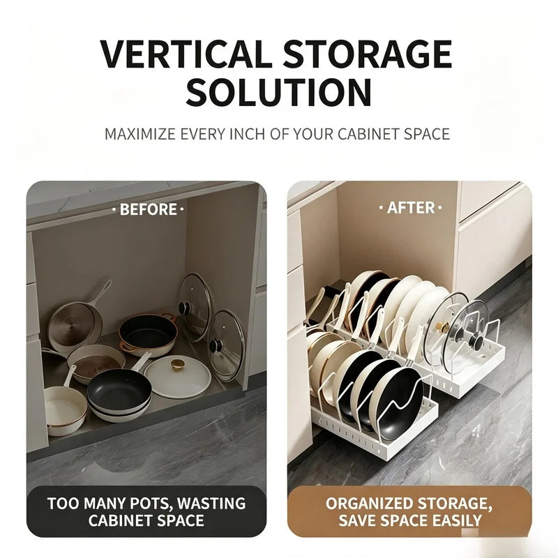 8 Adjustable Dividers Pull Out Pot Pan Rack With Lid Storage Box Under Sink Cabinet Kitchen Organizer