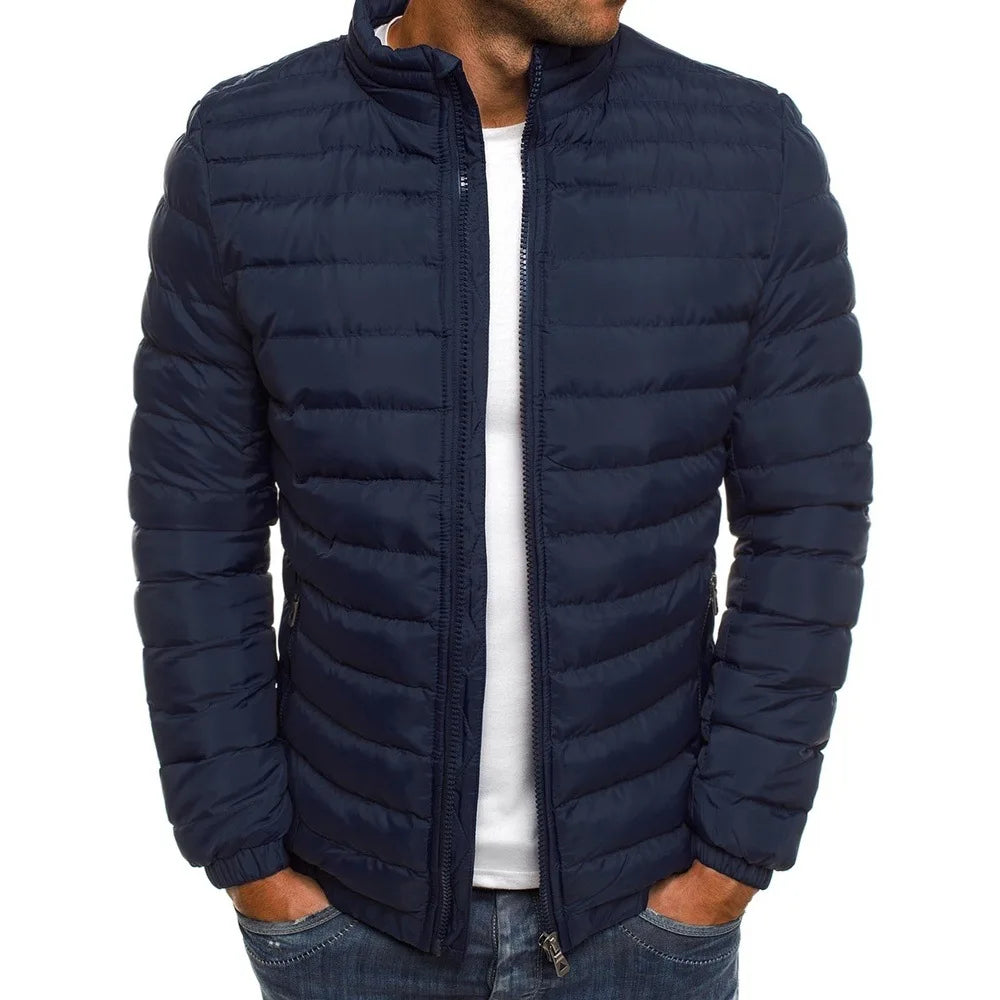Men's Winter Cotton Jacket Stand Collar Solid Color Lightweight Warm Casual Coat Winter Jackets for Men Outdoor Daily Wear