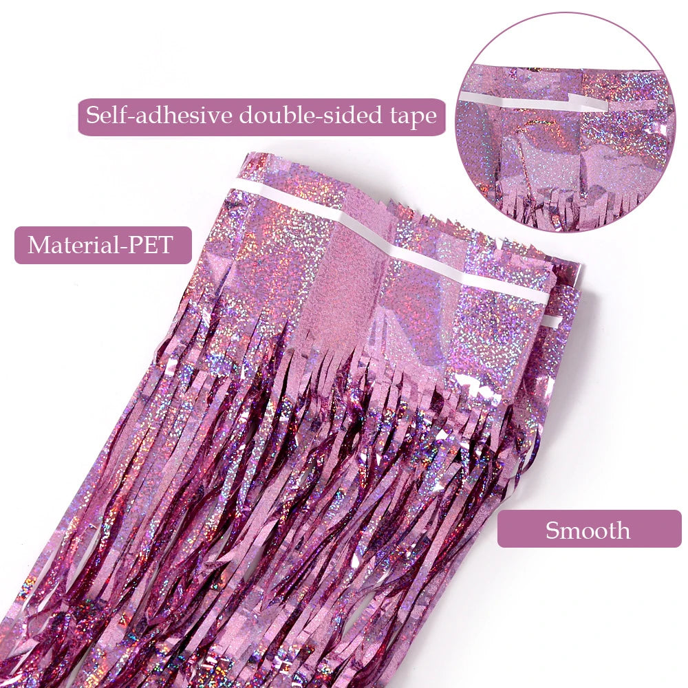 Metallic Tinsel Foil Fringe Curtains Photo Backdrop Glitter Streamers Foil Fringe Backdrop Curtain for Xmas Wedding Background
