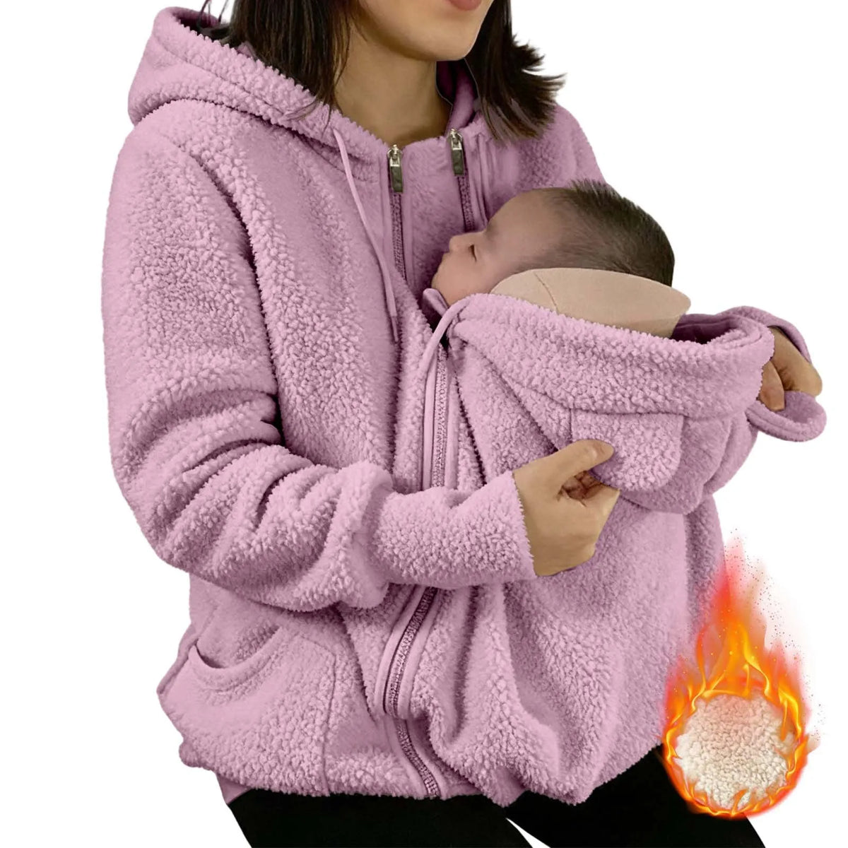 Autumn Winter Kangaroo Baby Carrier Hooded Jackets For Women Casual Hooded Mommy Outerwear Thickened Fleece Baby Pocket Jackets