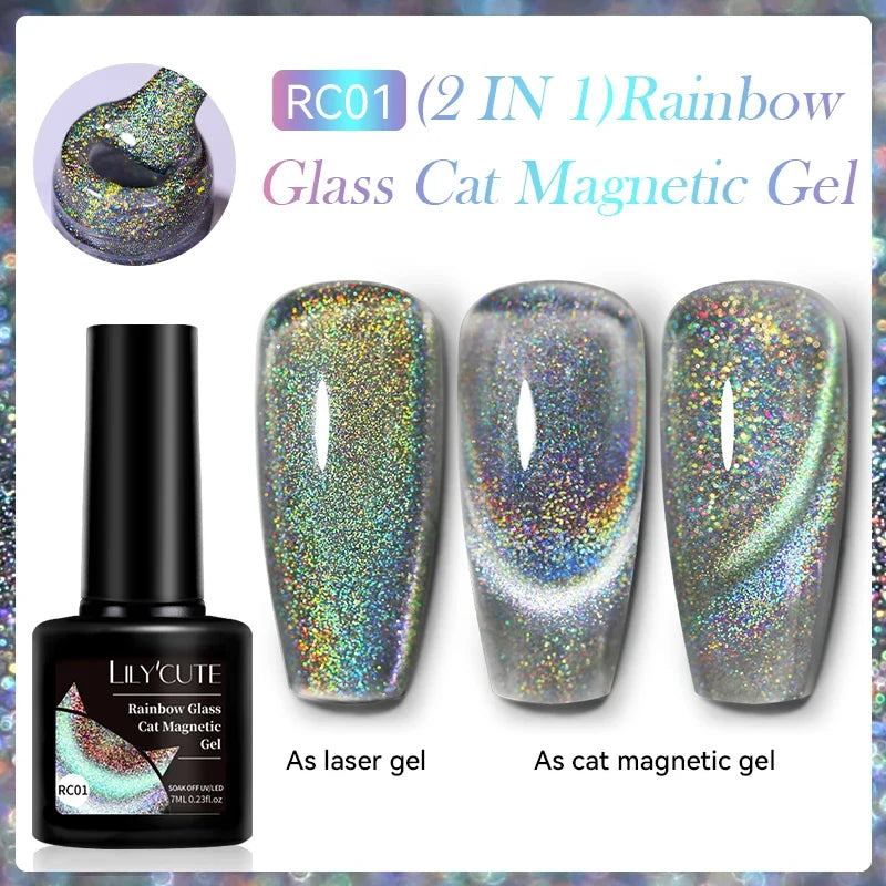 LILYCUTE 7ml 9D Cat Magnetic Gel Nail Polish Iridescent Magnet Semi