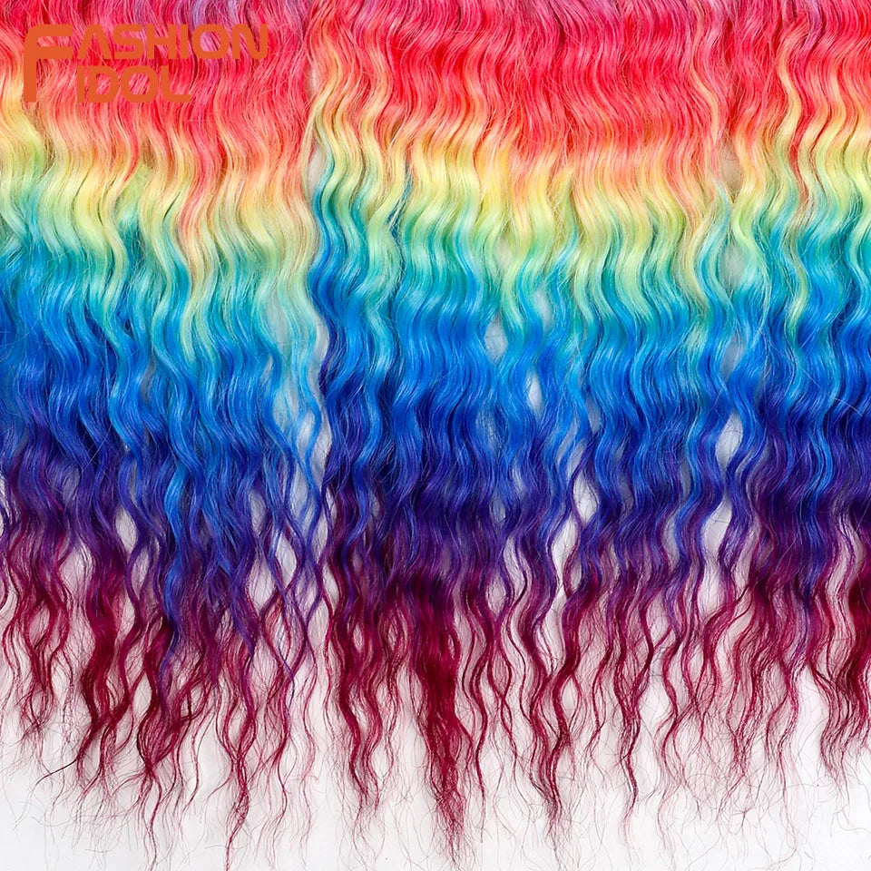 LOVE ME 22 Inch 300g/3pcs Ariel Curl Hair Water Wave Twist Crochet Hair Synthetic Ombre Rainbow Color Braiding Hair Extensions