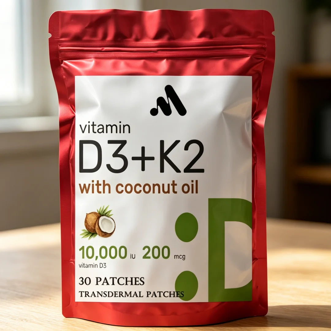 Vitamin D3 & K2 Transdermal Patches Support Strong Bones & Muscle, Calcium Absorption & Immune Health 30 Patches