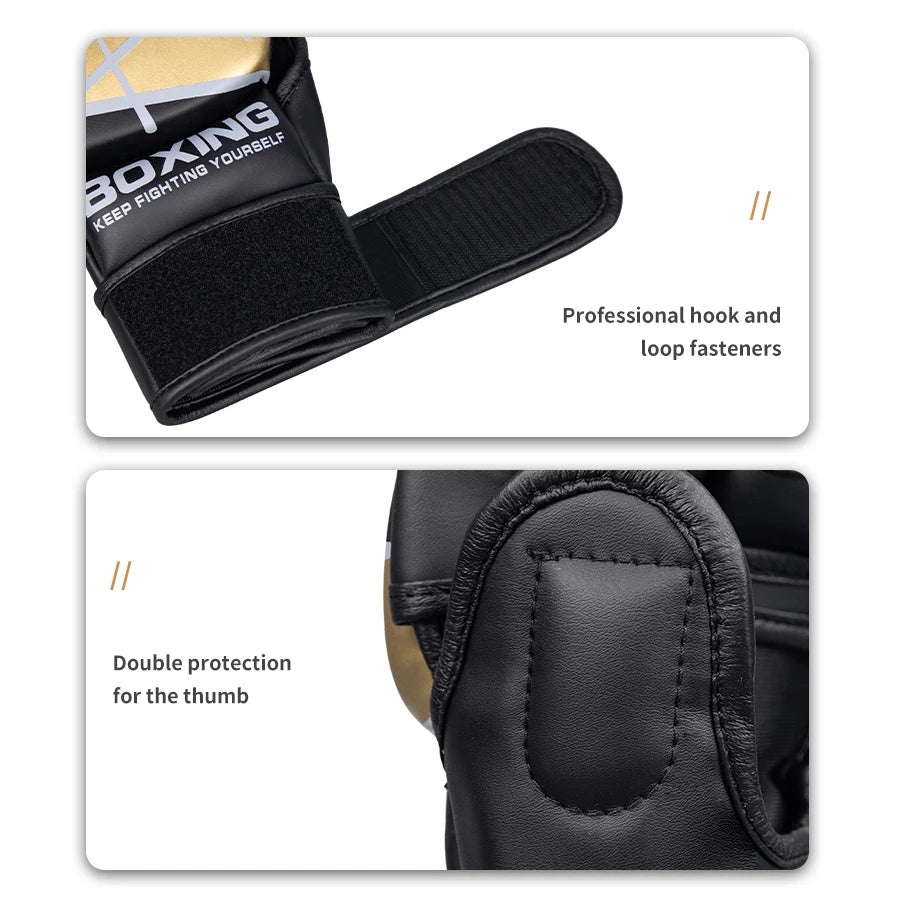 Half Finger Boxing Gloves PU Leather MMA Fighting Kick Boxing Gloves Karate Muay Thai Training Workout Gloves Men