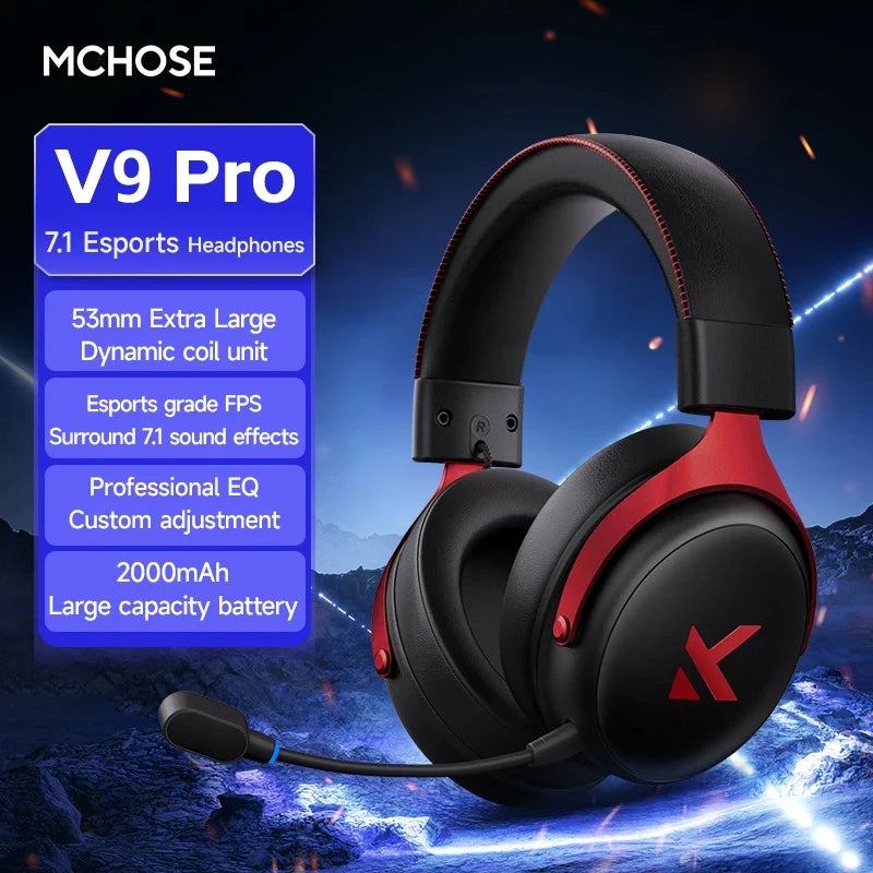 MCHOSE V9 Pro Gaming Headset, Over-Ear Quad-Mode Wireless Bluetooth Headphones for PC with Microphone (Delta Style)