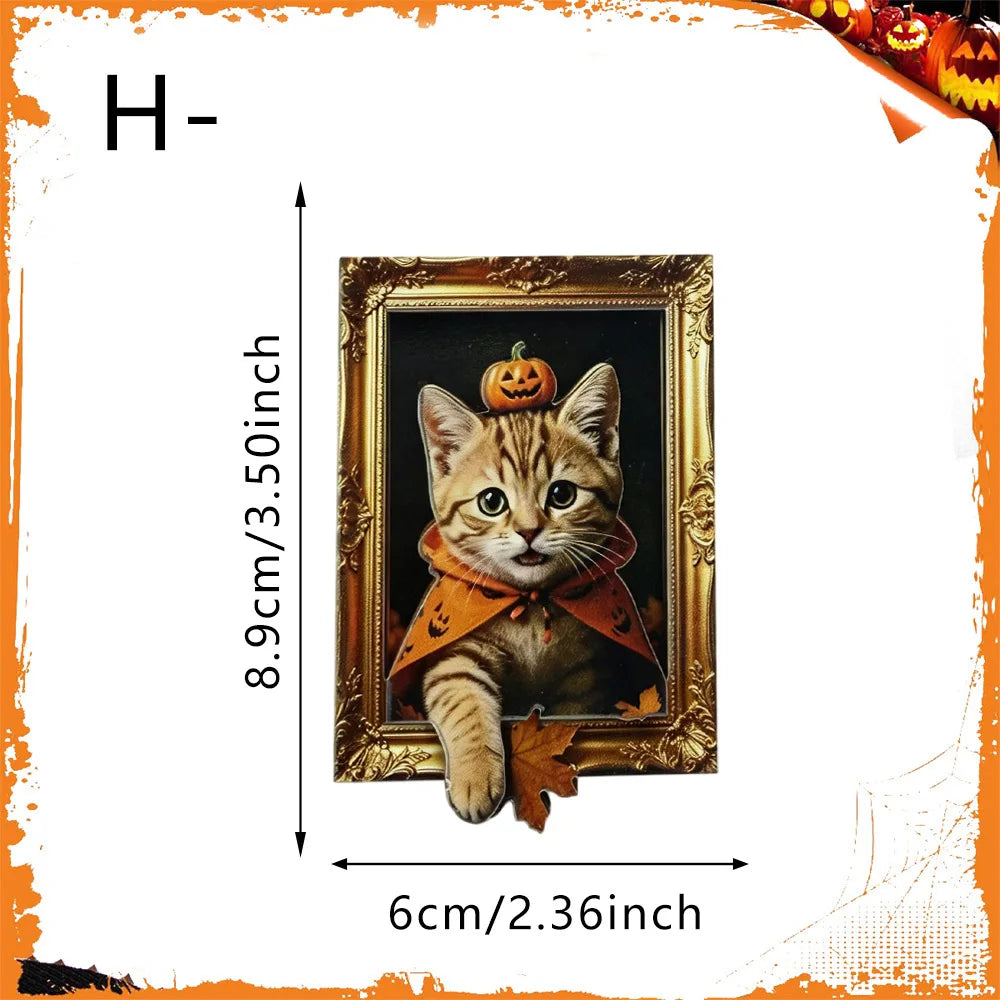 4/8PCS Halloween Wooden Refrigerator Magnet Spooky Art Fridge Magnet Frame Picture Stickers Halloween Party Gift Home Decor