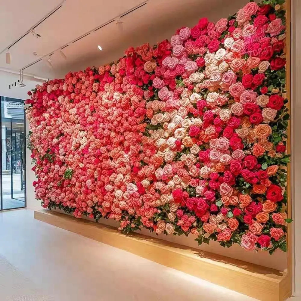 Handmade Artificial Flower Wall Panels Realistic 60X40cm Rose Wedding Background Romantic Durable Silk Rose Flower Wall