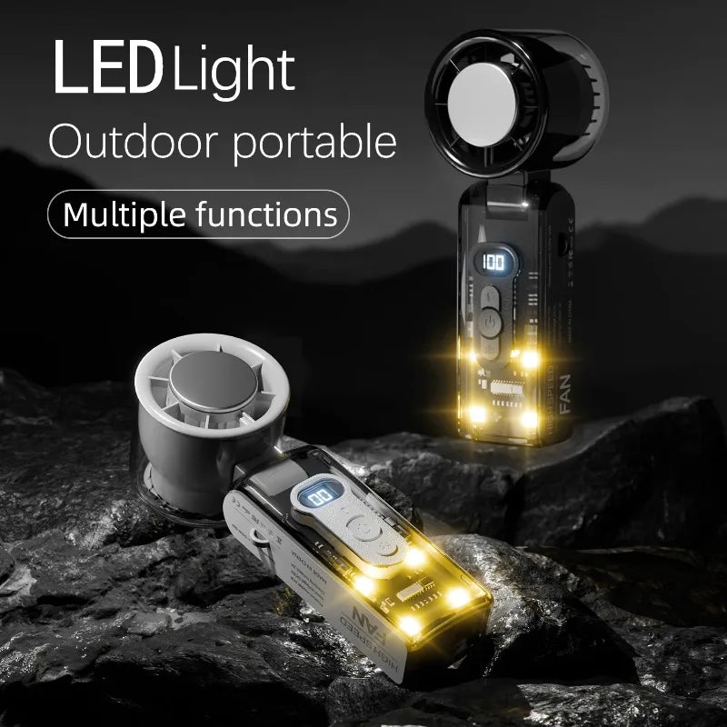 Transparent Ice Cooling Handheld Fan 100-Speed Turbo High-Velocity Wind USB Rechargeable Portable Mini Fan for Outdoor Travel ﻿