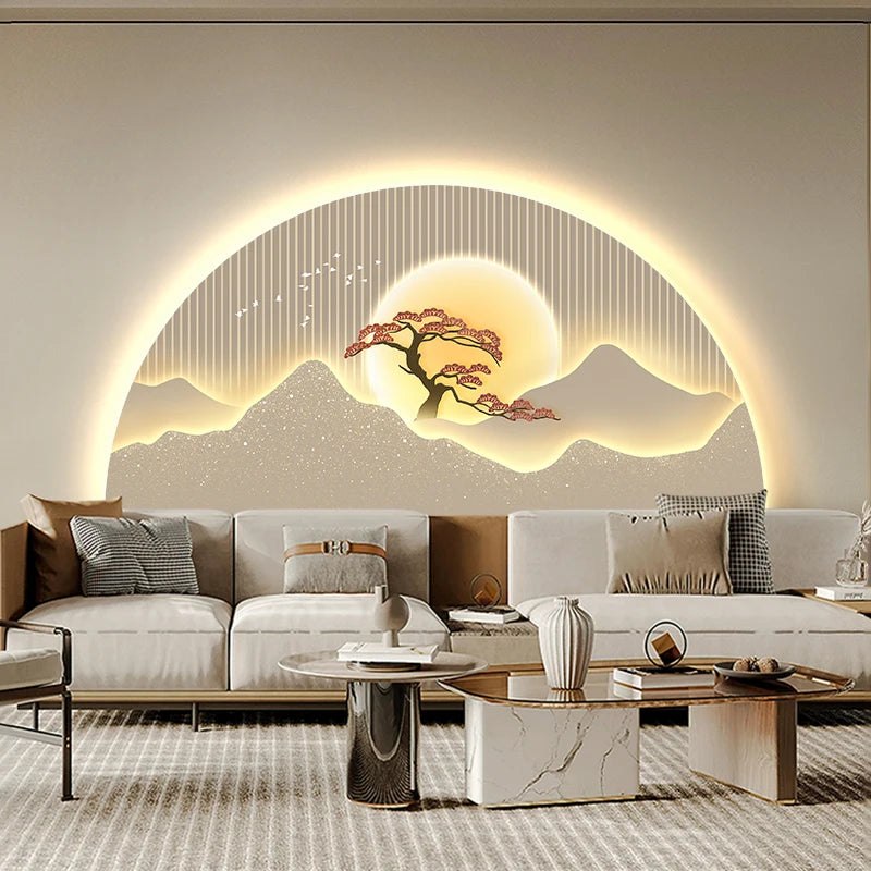 Modern Light Luxury LED Decorative Painting Home Decoration Living Room Bedroom Sofa Wall Landscape Painting Tea Room Mural Lamp