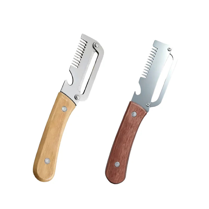 2-in-1 Stainless Steel Peeler Multi-Functional Serrated Vegetable Slicer Fruit Peeling Slicing Wooden Handle New Kitchen Knife