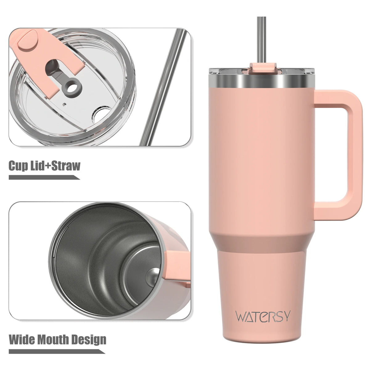WATERSY 20/30/40oz Tumbler with Handle & Straw, Large Capacity Stainless Steel Thermal Cup, Vacuum Insulated Mug for Car, Travel