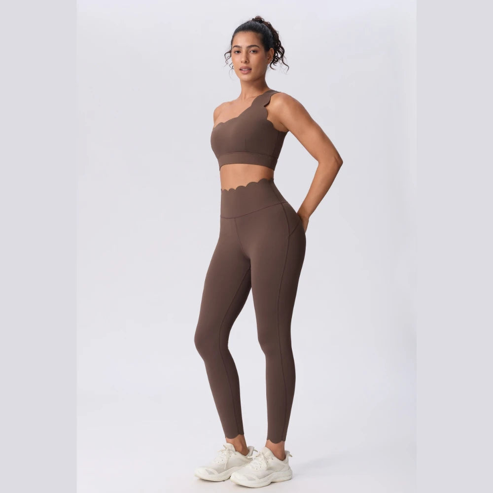 Women Skin Friendly Quick Dry Sports Bra High Waist Leggings Set Off Shoulder Design High Compression Yoga Pilates Activewear