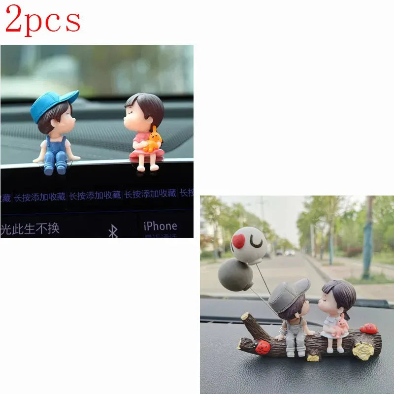1/2pcs Car Interior Decoration Cute Cartoon Couples Action Balloon Ornament Auto Interior Dashboard Accessories For Girls Gifts